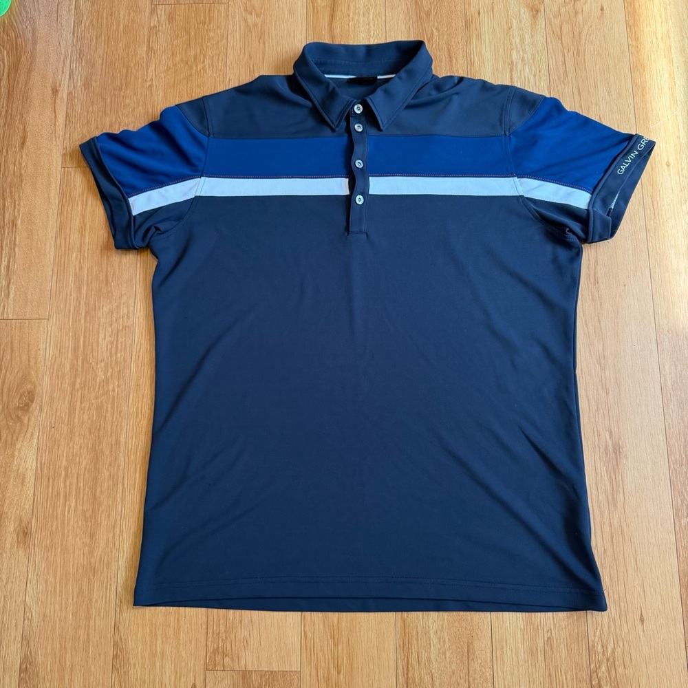 Galvin Green VENTIL8 PLUS Golf Polo Shirt Men’s XXL Blue Striped Polyester